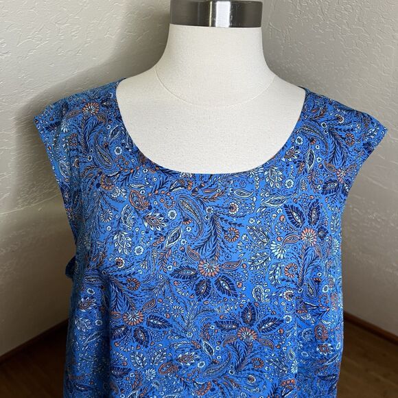 J Jill Top Womens 3X Blue Cotton Paisley Boho Tiered Cap Sleeve Keyhole Back - Picture 3 of 9